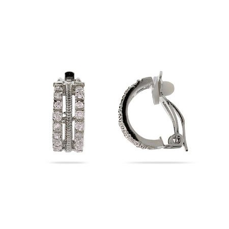 Triple Row CZ and Sterling Silver Clip-On Earrings