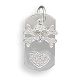Tag Pendant with Crystal Heart and Crystal Skull Charm