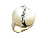 White Mother Of Pearl Round Stasis Ring, 14k Gold