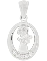 14k White Gold, Small Size Praying Girl Religious Pendant Charm Communion Confirmation