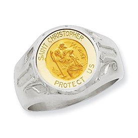 Genuine IceCarats Designer Jewelry Gift Sterling Silver And 14Ky Saint Christopher Ring Size 8.00