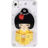 【iPhoneデコケース】iPhone4/iPhone 4s デコケース 和服の女の子 クリア/イエロー 和服