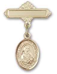 14K Gold Baby Badge with Our Lady of the Railroad Charm and Polished Badge Pin