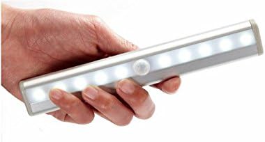 LSM LED T-02 DIY Stick-on Anywhere Portable 10-led Wireless Motion Sensing Closet Cabinet LED Night Light / Stairs Light / Step Light Bar with Magnetic Strip (Battery Operated) - Silver