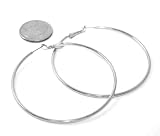 Beautiful 24k White Gold Layered GL Large 2.5 Hoop Earrings - Lifetime Warranty! Comes Gift Boxed (he1)