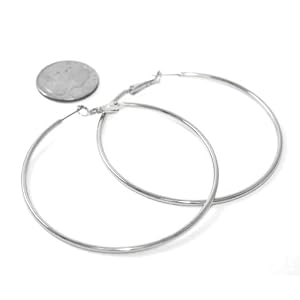 Beautiful 24k White Gold Layered GL Large 2.5 Hoop Earrings - Lifetime Warranty! Comes Gift Boxed...