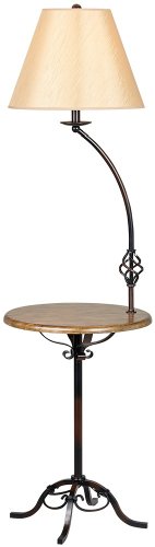 Wrought Iron Wood Tray Table Floor Lamp