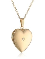 14k Yellow Gold Filled Diamond Accent Heart Locket Pendant Necklace with Engraved Mom, 18"