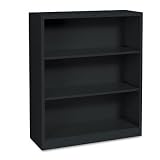 HON Metal Bookcase, 3 Shelves, 34-1/2 W by 12-5/8 D by 41 H, Black