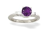 14K White Gold Genuine Round Amethyst and Diamond Engagement Ring
