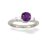 14K White Gold Genuine Round Amethyst and Diamond Engagement Ring