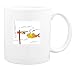 Mug with water, hook, lure, direction, warning, fish