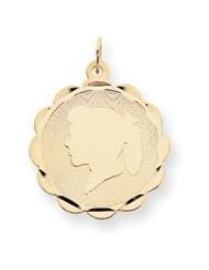 14k Girl Head on .013 Gauge Engravable Scalloped Disc Charm