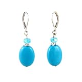 Earrings - E347 - Genuine Turquoise Gemstone and Fire Polished Glass Beads ~ Oval