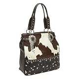 American West Prairie Rose Hair-On Large Zip Top Carryall (Brown & White hair w/ chocholate leather)
