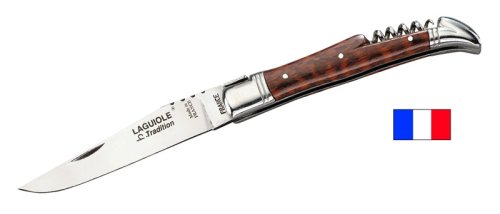 Laguiole-Messer mit Korkenzieher, Sandvik-Stahl 12C27, Amourette-Schalen, polierte Edelstahlbacken