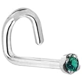 Solid 14KT White Gold 1.5mm Genuine Green Diamond Left Nostril Screw - 18 Gauge