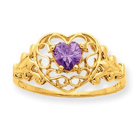 14k Amethyst Birthstone Ring - Size 6 - JewelryWeb