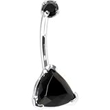 Solid 14KT White Gold Black Trillion CZ Internally Threaded Belly Ring