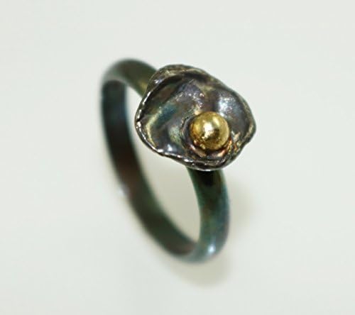 Enchanted Ring #5 - Oxidized Sterling Silver and 14K Gold One of a Kind Stacking Ring size 6 1/2