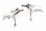 Novelty rhodium plated high polished finish dolphin cufflinks with presentation box