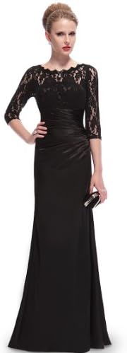 Ever Pretty Elegant 3/4 Sleeve Lace Women's Long Black Evening Dress 09882