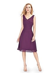 A-line V-neck Chiffon Cocktail Ruched Homecoming Dress/Bridesmaid Dress/Prom Dress/Wedding Party Dress 