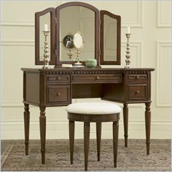 Warm Cherry Vanity with Mirror and Upholstered Stool On Sale