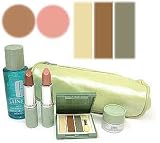 Clinique 6 Pieces Makeup Travel Set 6 Pieces Makeup Travel Set: 2oz Eye Makeup Remover + 5ml Repairwear Eye Cream + 2 Lipstick Pure Posh, 21 Precious Pink + 2 Colors Eye Shadow Sparkling Sage, Buttered Bronze + Cosmetic Bag