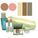 Clinique 6 Pieces Makeup Travel Set 6 Pieces Makeup Travel Set: 2oz Eye Makeup Remover + 5ml Repairwear Eye Cream + 2 Lipstick Pure Posh, 21 Precious Pink + 2 Colors Eye Shadow Sparkling Sage, Buttered Bronze + Cosmetic Bag
