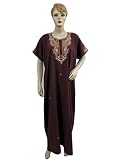 Boho Womens Fashion Designer Lounge Wear Maroon Embroidered Caftan Fine Cotton Long Dress Kaftan XXL