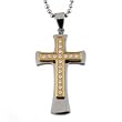 Gold Plated Stainless Steel Men's Large Cross CZ Pendant with 24 Inch Chain