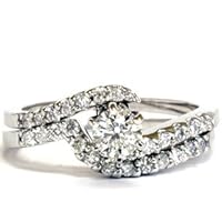 White Gold .95CT SI Diamond Curve Engagement Wedding Ring Set