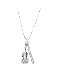 Sterling Silver One Sided Violin with Bow Necklace