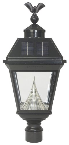 Gama Sonic Imperial Solar Charged LED Lantern 3 Inch Fitter for Post Mount Eagle Top Black Finish GS 97FE