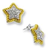 New Fine Jewelry Studded Star Earrings 925 Sterling Silver & Radiant Gold Plated CZ - Incl. ClassicDiamondHouse Free Gift Box & Cleaning Cloth