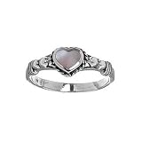 Sterling Silver Pink Mother of Pearl Oxidized Heart Ring