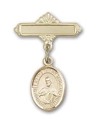 Gold Filled Baby Badge with Scapular Charm and Polished Badge Pin