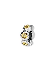 November Birthstone, 6-Stone Charm in Silver for 3mm Bracelets