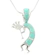 Southwestern Turquoise Inlaid Kokopelli Pendant with Inlaid Bale in Sterling Silver by Native American Indian Artist Calvin Begay on 18" Sterling Snake Chain , #7782