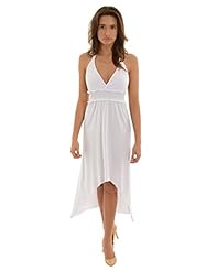 V-neck Halter High-Low-Hem  Polyester/Spandex/Viscose/Knit Elasticized Empire   Waistline Summer  Dress With Ruffles