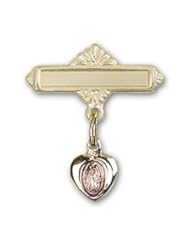 Gold Filled Baby Badge with Pink Miraculous Charm and Polished Badge Pin