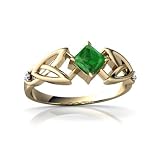 14K Yellow Gold Square Genuine Emerald Celtic Knot Ring