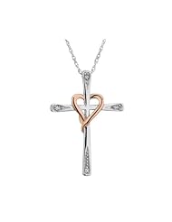 Diamond Love my Faith Cross Pendant Necklace in 10K Pink and White Gold with Chain