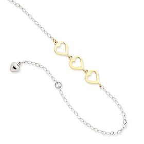 14k gold adjustable heart anklet, 10 inch by
