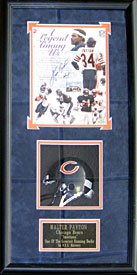 Walter Payton Autographed / Signed Framed 8x10 Photo w/ Unsigned Chicago Bears Mini Helmet Shadow Box