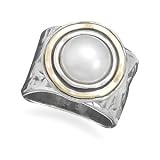 14 Karat Gold and Sterling Silver Cultured Freshwater Pearl Ring