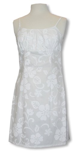 Classic Hibiscus Hawaiian Aloha Sun Dress in Wedding White