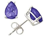 All-Natural Genuine 8x6 mm, Pear Shape Tanzanite earrings set in 14k White Gold