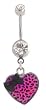Stainless Steel Belly Ring with Clear Crystals - Pink Heart Dangling with Ribbon